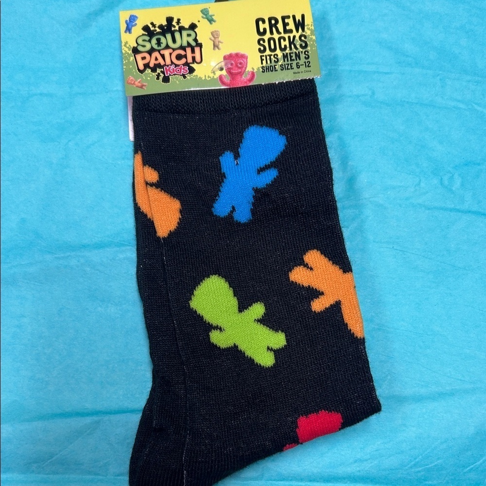 Sour Patch Kids Novelty Crew Socks - Black with Multicolor Design
